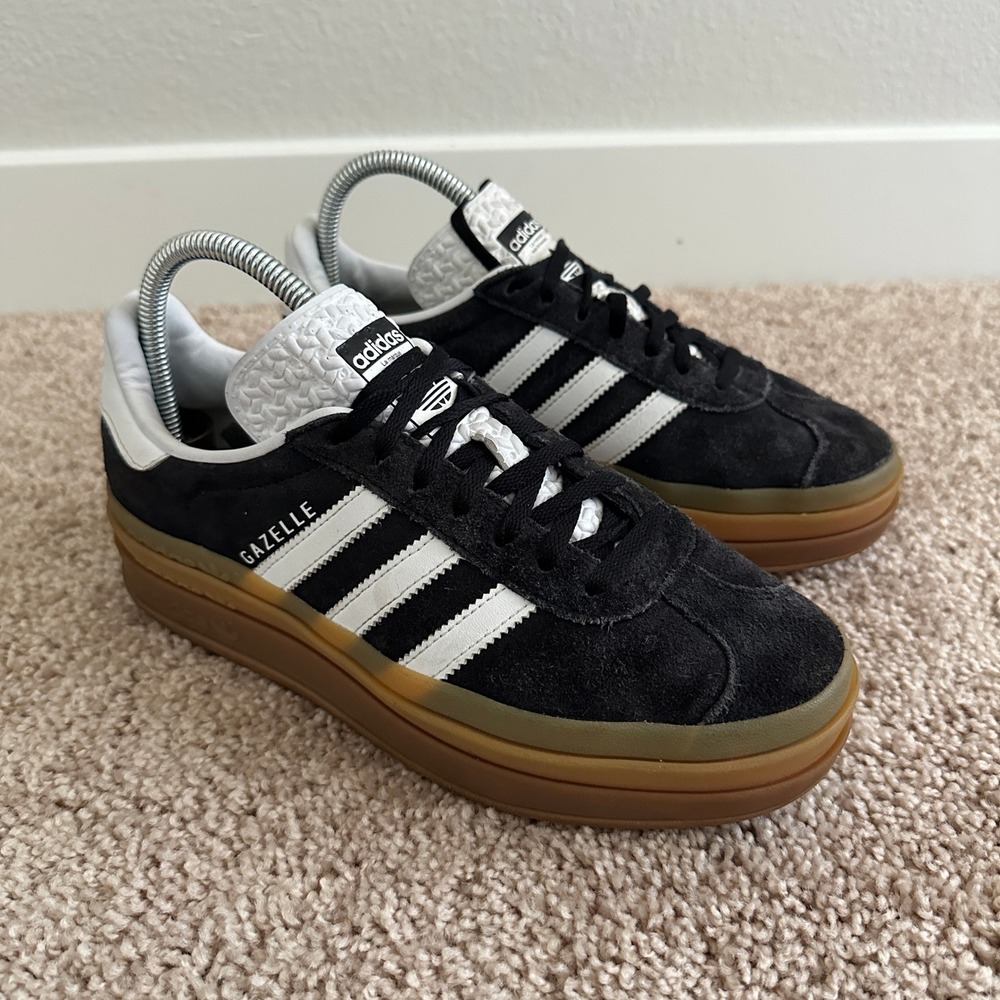 Adidas Gazelle Bold Sneakers Shoes Womens 7.5 Black White Gum Platform IE0876